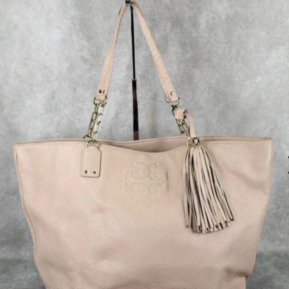 Tory Burch Elegant Cream Tote Bag with Tassel